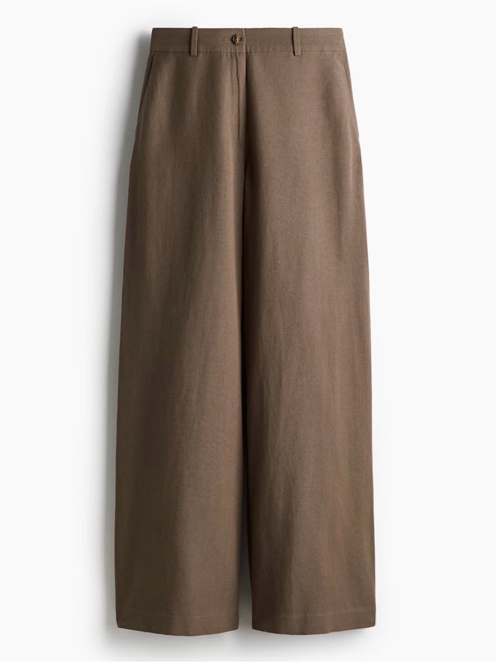 H&M Wide Leg Linen Blend Trouser Pants Women’s Size 10 Dark Beige Brown